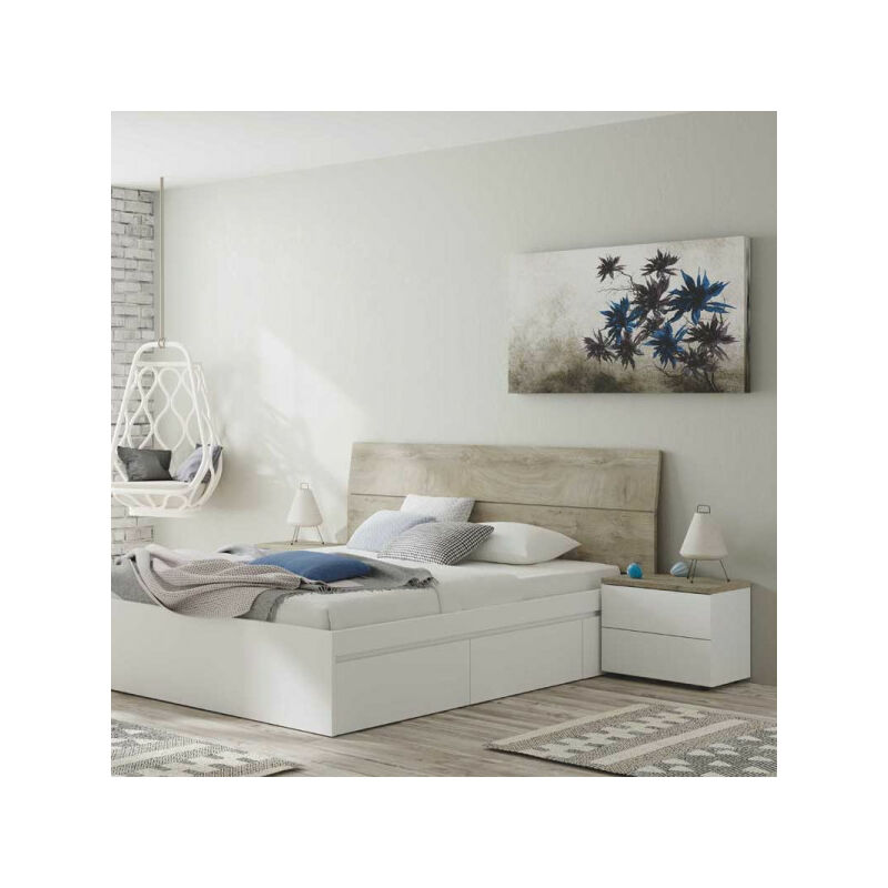 Tête de lit avec chevets Chêne et Blanc - hisi - Tête de lit : l 176 x l 6 x h 54 Chevet : l 50 x l 34 x h 41 cm