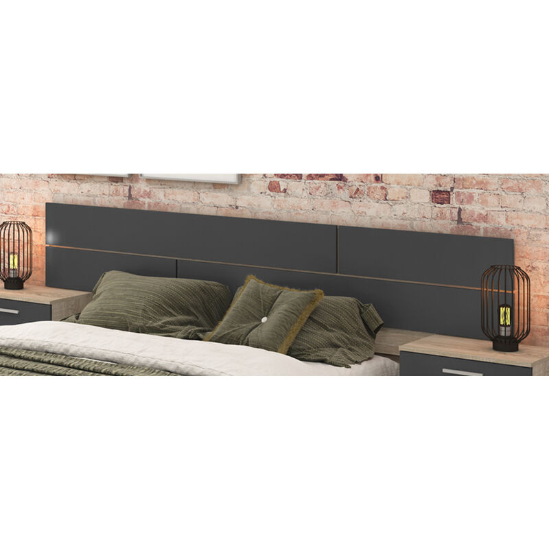Tête de lit coloris chêne cambrian/Graphite - Longueur 222 x profondeur 3,2 x hauteur 51 cm Pegane