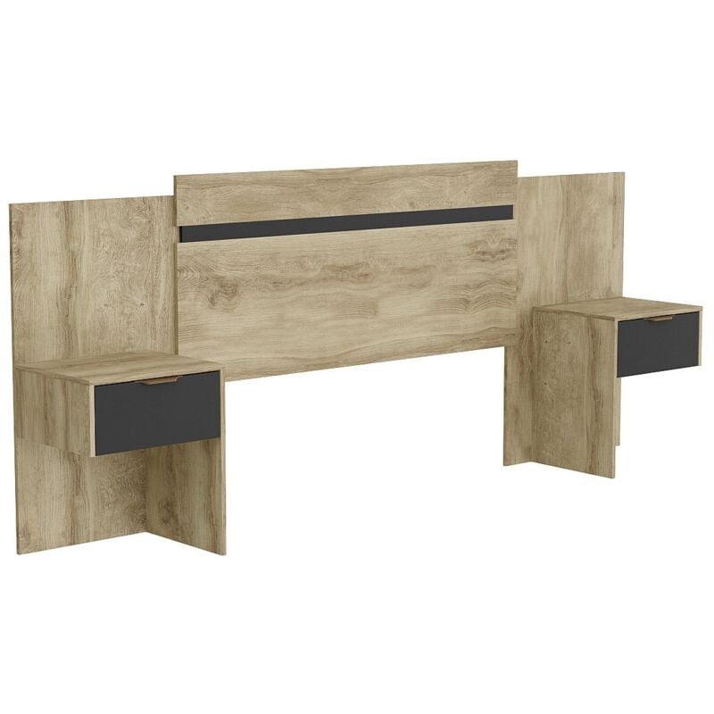Tête de lit extensible avec chevets - 140/160 cm - Coloris : Naturel et noir - parati