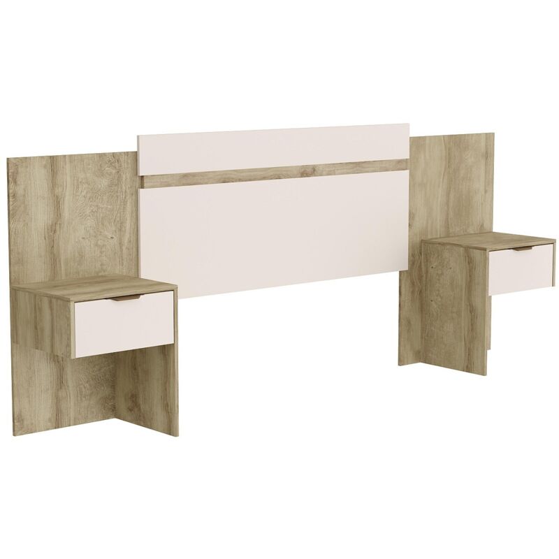 Bettkopfteil ausziehbar mit integrierten Nachttischen - 140/160 cm - Naturfarben & Cremefarben - PARATI