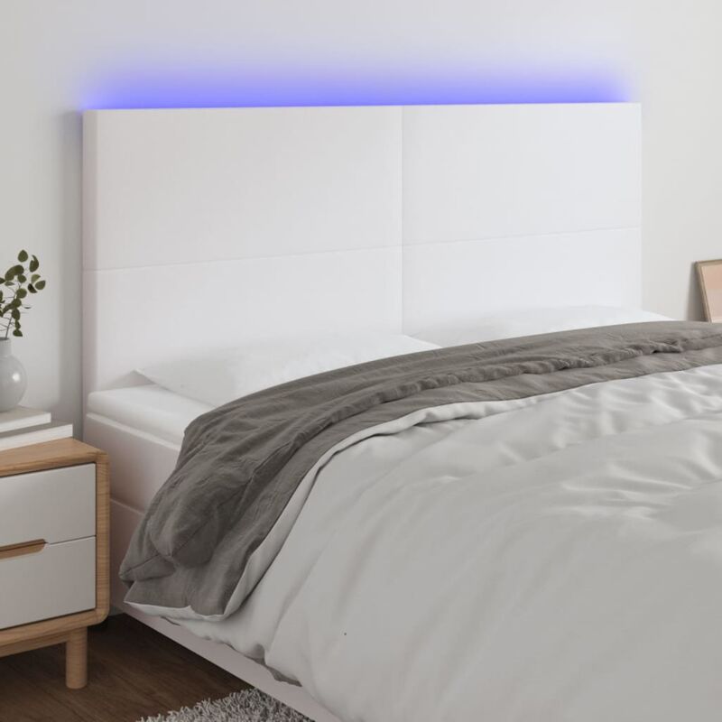 vidaXL LED Kopfteil Weiß 200x5x118/128 cm Kunstleder