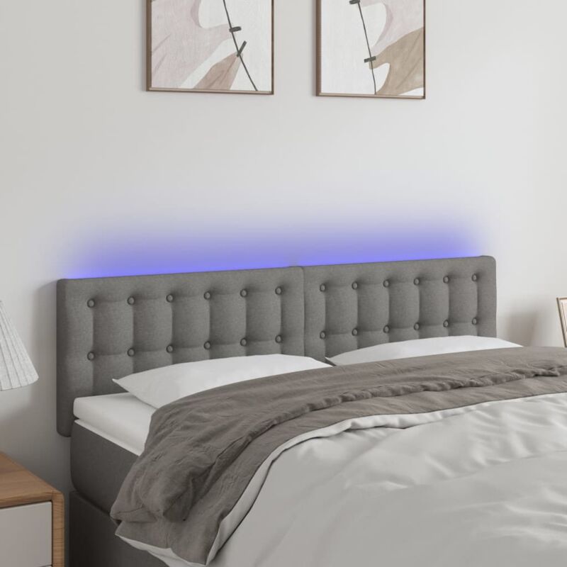 vidaXL Hoofdbord LED 144x5x78/88 cm stof donkergrijs3122045