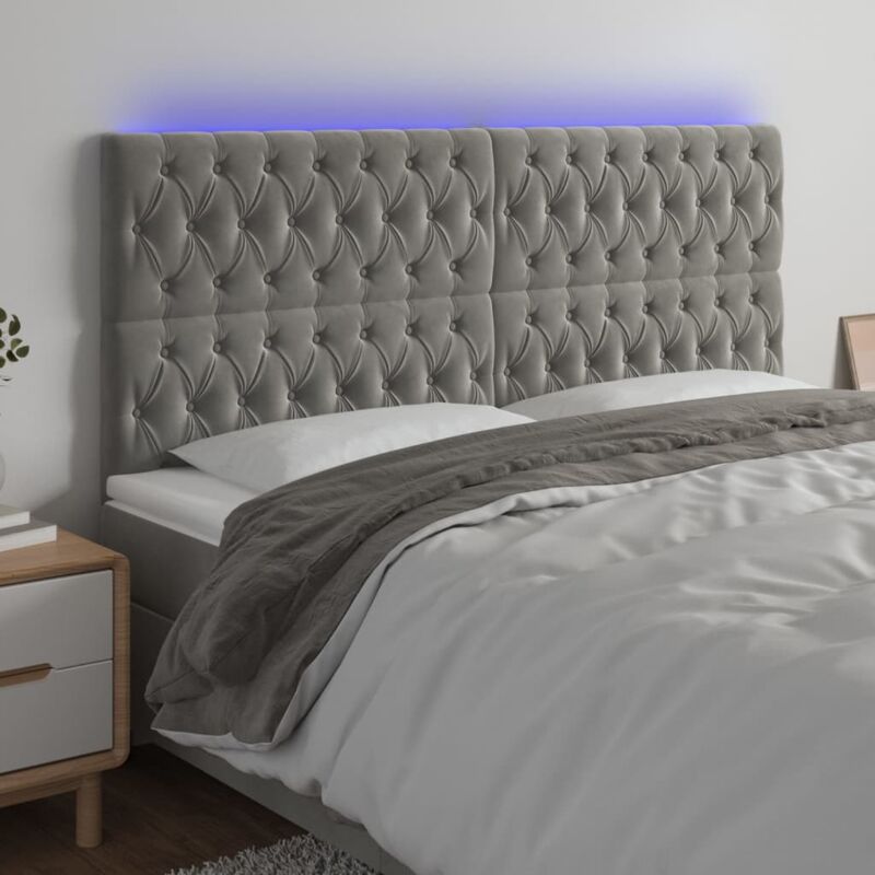 Vidaxl - Tête de lit à led Gris clair 180x7x118/128 cm Velours