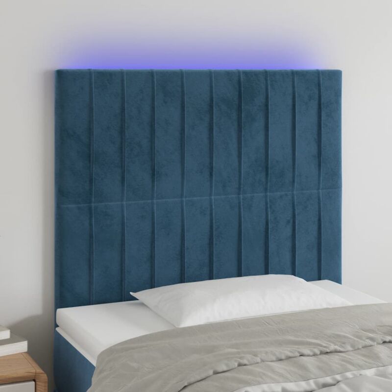 Vidaxl - Tête de lit à led Bleu foncé 90x5x118/128 cm Velours