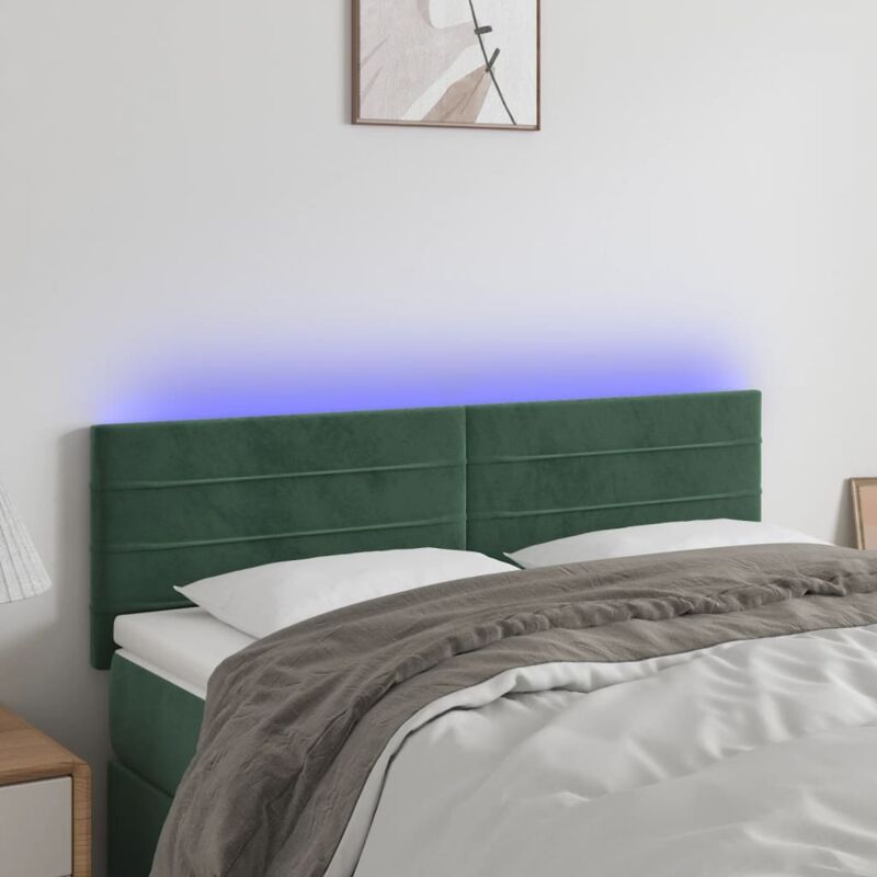 Vidaxl - Tête de lit à led Vert foncé 144x5x78/88 cm Velours