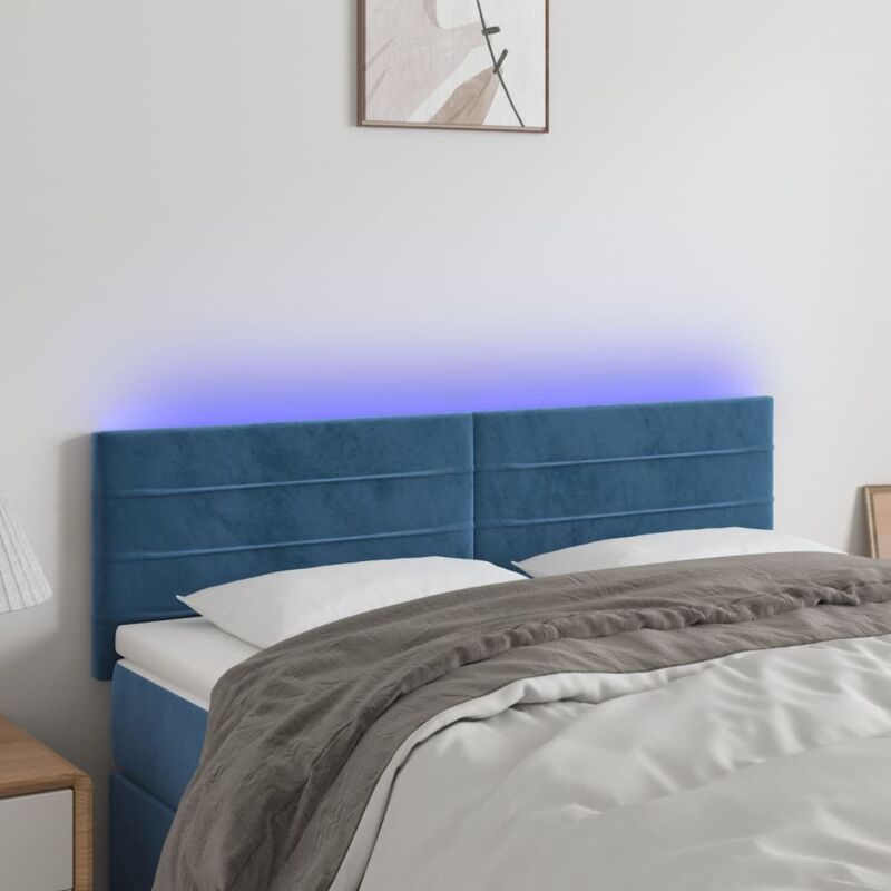 vidaXL Tête de lit à LED Bleu foncé 144x5x78/88 cm Velours