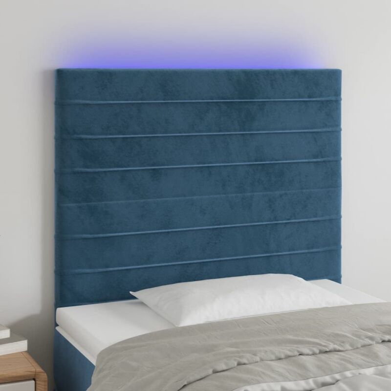 Vidaxl - Tête de lit à led Bleu foncé 100x5x118/128 cm Velours