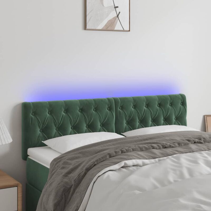 vidaXL LED Kopfteil Dunkelgrün 160x7x78/88 cm Samt