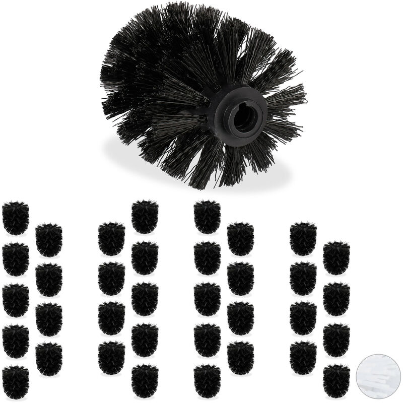 Tête de rechange brosse wc, lot de 36, filetage intérieur 12 mm, diamètre 8 cm, tête brosse toilettes, noir