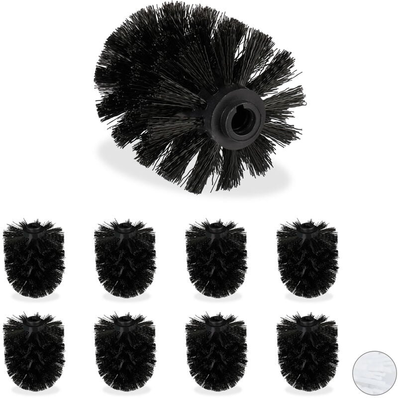 Tête de rechange brosse wc, lot de 9, filetage intérieur 12 mm, têtes brosse toilette, diamètre 8 cm, noir