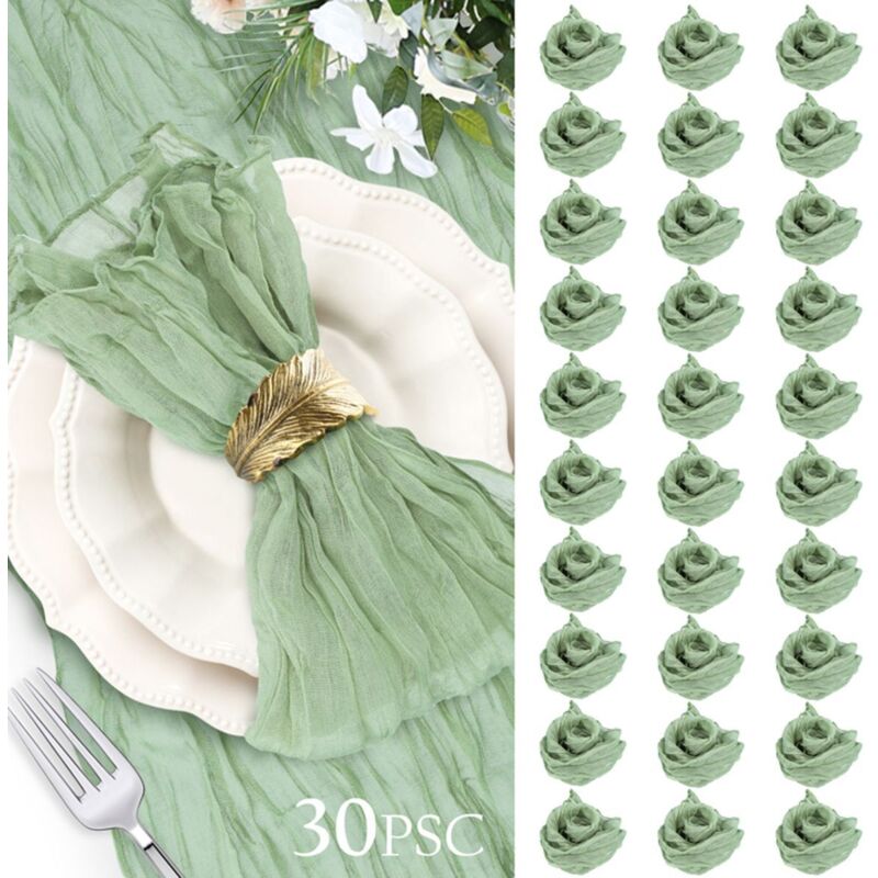 TTLIFE 30Pcs Serviettes en tissu pliées Boho vertes, serviettes en tissu, chemin de table en étamine vert sauge 50x 50cm
