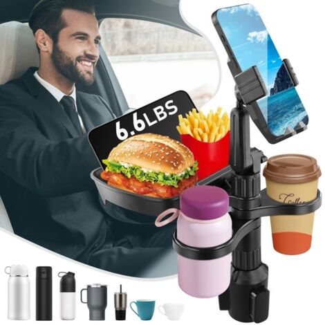 TTLIFE Porte-gobelet de voiture avec table, Support Gobelet de Voiture avec Support de Téléphone et Table Rotative à 360 Degrés
