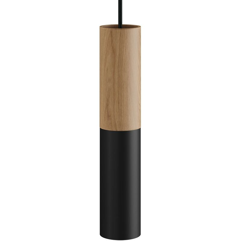 

Creative Cables - Tub-E14, tubo en madera y metal para foco con portalámparas de doble rosca E14 | Neutro - Negro - Neutro - Negro