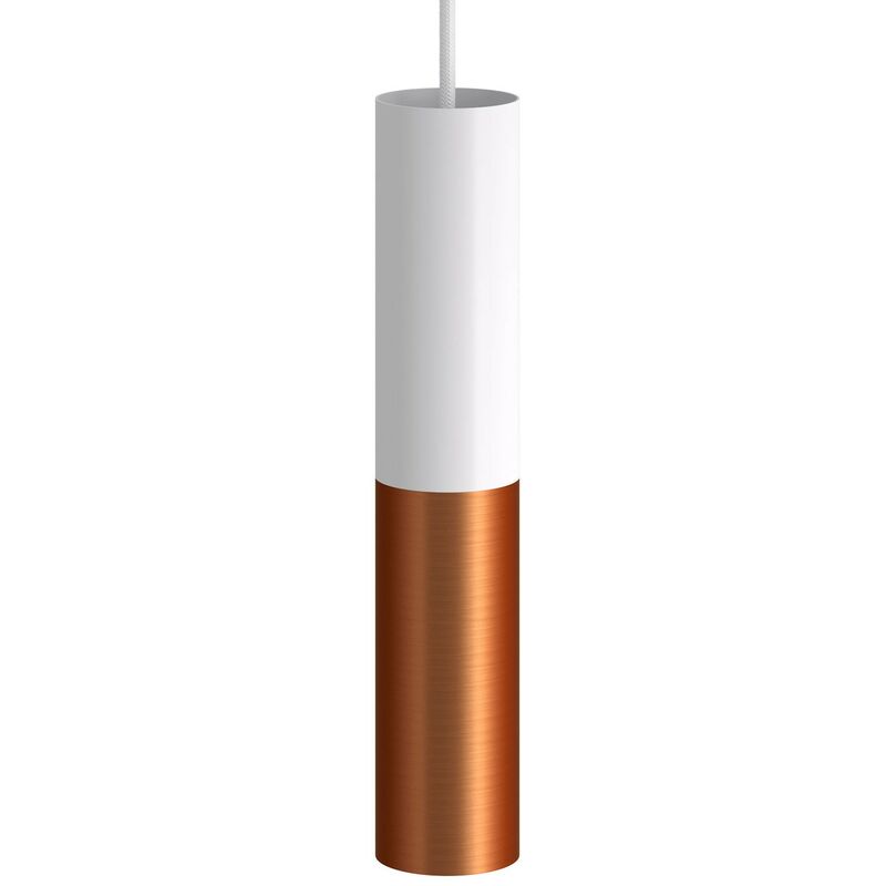 

Creative Cables - Tub-E14, tubo metálico doble para foco con portalámparas E14 de doble casquillo | Blanco mate - Cobre satinado - Blanco mate