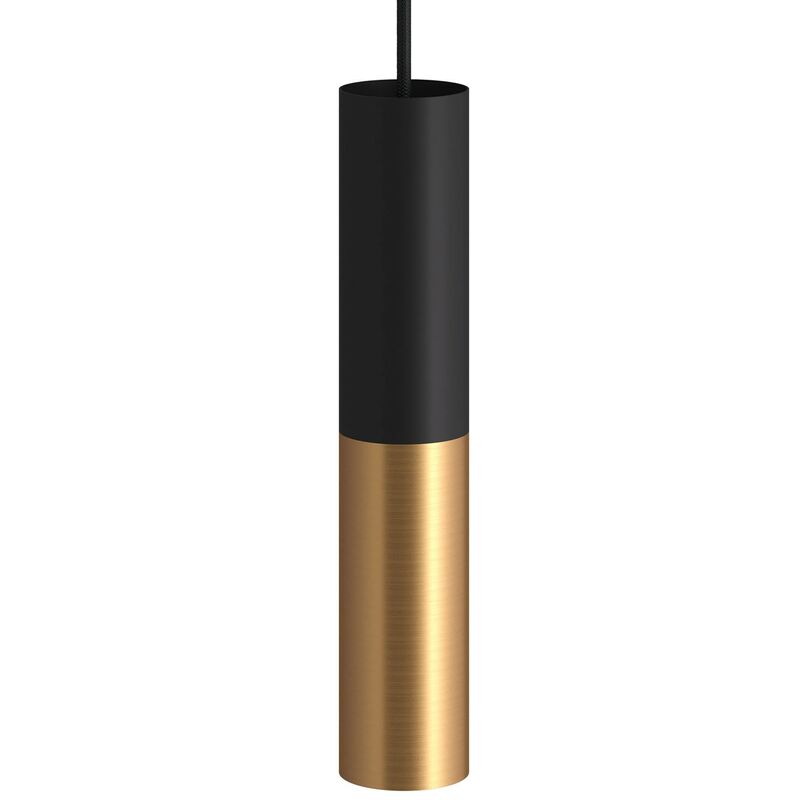 

Creative Cables - Tub-E14, tubo metálico doble para foco con portalámparas E14 de doble casquillo | Negro - Latón satinado - Negro - Latón satinado