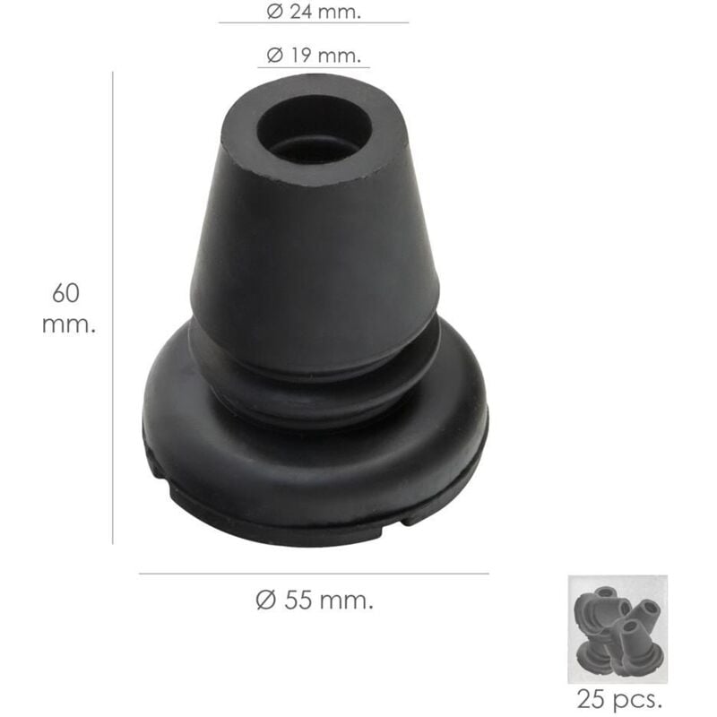 Wolfpack - Tube de queue de canne en caoutchouc noir ø 19 mm./Socle ø 55 mm. Sac à soufflet 25 unités