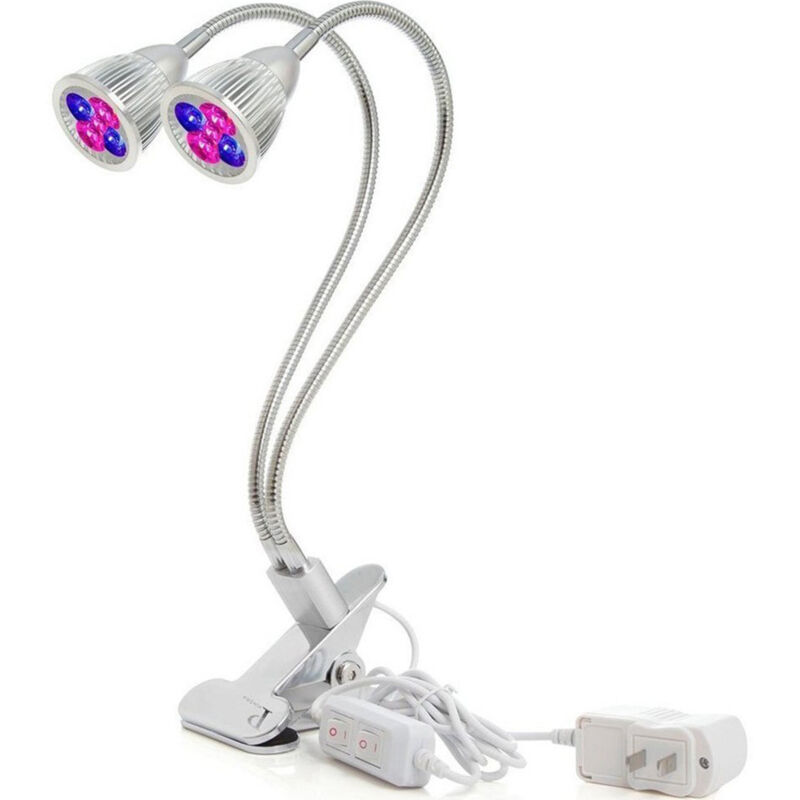 Tube col de cygne Double tête pince plante lumière argent 10W pince lampe 2 Tubes bureau plante remplissage lumière pousser des lumières