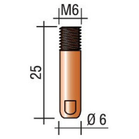 Tube Contact Cuivre D.1.2mm Filetage M6 pour Torche MIG/MAG TRAFIMET Ergoplus 150A-250A - Longueur 25mm - Sachet de 20