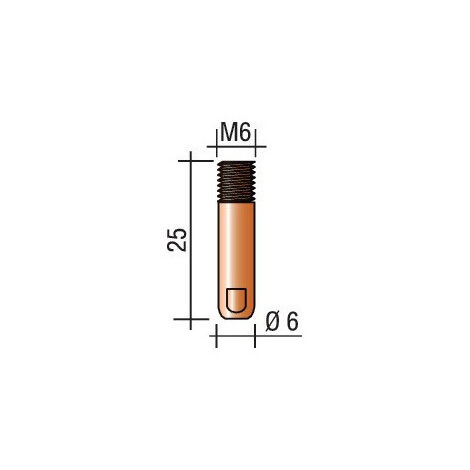 Tube contact section du fil 0,8 mm M 6 L. 25 mm E-Cu