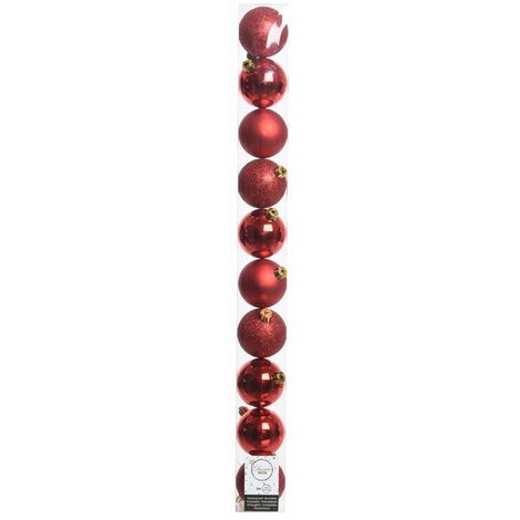 Tube de 10 boules pour arbre de Noël rouge