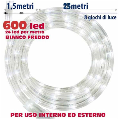 Tube De Lumiere De Noel 25mt Led Blanc Froid Avec Controle 8 Fonctions
