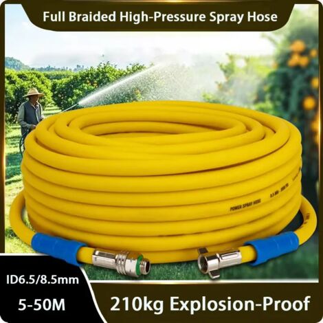 Tube de pulvérisation haute pression (diamètre intérieur 8,5 mm, diamètre extérieur 13,5 mm) renforcé, antidéflagrant, pour pulvérisateur d'eau et pesticides en verger. Tube souple entièrement tissé.