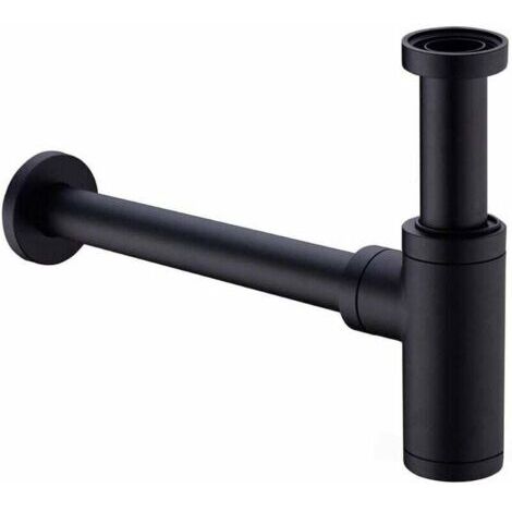 Tube de siphon en laiton pour lavabo, tube de siphon universel, avec tube d'extension de 200 mm, tube de siphon réglable 1 1/4 x 32 mm, anti-odeurs et anti-fuites, noir mat.