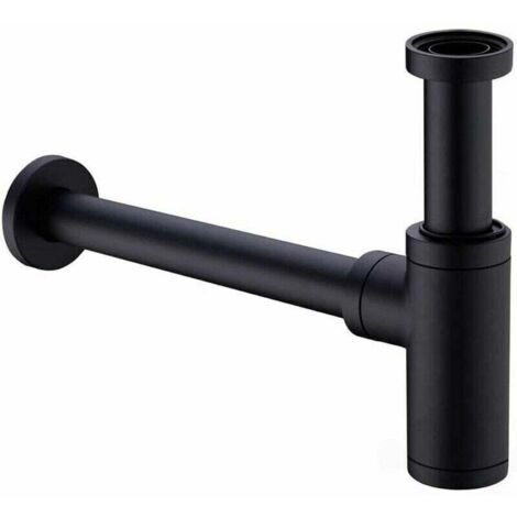 Tube de siphon en laiton pour lavabo, tube de siphon universel, avec tube d'extension de 200 mm, tube de siphon réglable 1 1/4 x 32 mm, anti-odeurs et anti-fuites, noir mat.