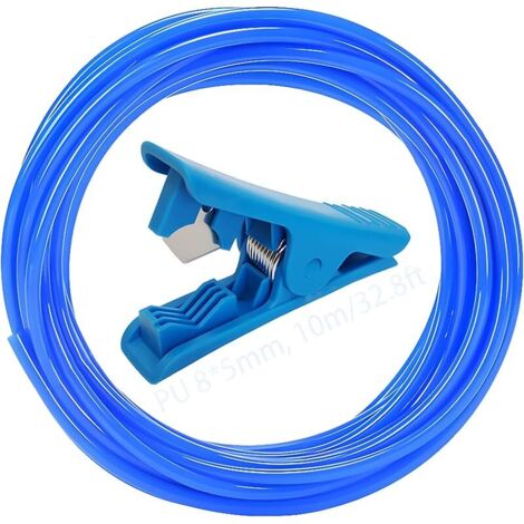 Tube en Polyuréthane, Flexible Pneumatique OD 8 mm x ID 5 mm avec coupe-tube bleu, Flexible pour compresseur d'air, tube PU 10 m pour le transport de gaz (bleu)