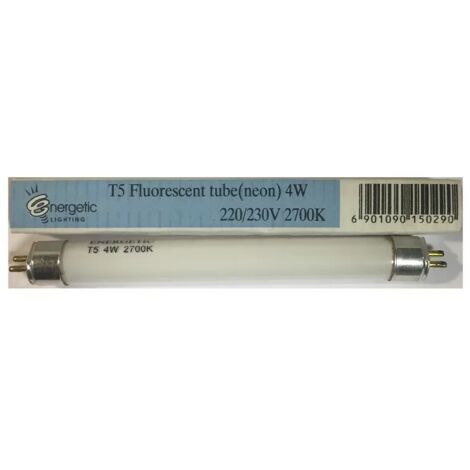 Tube fluorescent T5 4W 2700K – EL4W2700K – Longueur 136mm – Culot G5 – Tension 220/230V – Éclairage chaleureux pour espaces confinés – Energetic Lighting