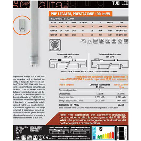 Tube led T8 24W 1500mm – Remplacement néon 18W/36W – Lumière froide 6000K – Starter inclus – Économie d'énergie jusqu'à 90% – Wiva