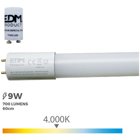 Tube LED, T8, 9W, 800lm, 4000K, Lumière du jour (eq. 18W)  EDM Ø 26x60cm 31197