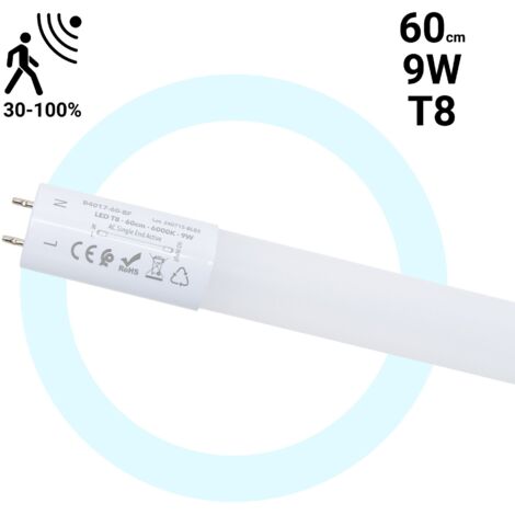 Tube LED T8 avec détecteur de mouvement micro-ondes 30-100% - 9W - Blanc Froid
