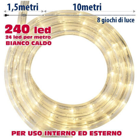 Tube Lumineux De Noël 10 Metres Led Blanc Chaud Avec Controle 8 Fonctions