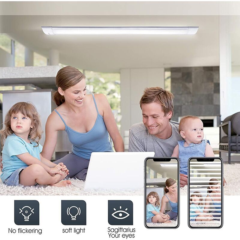 Tube lumineux en aluminium Réglette Led 4500lm 60W 6500K L.120cm pour Bureau Garage Salle de Bains Hotel Hopital Entrepot Cuisine