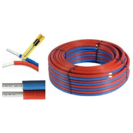Tube multicouche thermo soudé 16x2mm – Résistant jusqu'à 90 °C – Isolation intégrée pour réduction des pertes de chaleur – Couleur rouge bleu – Comisa