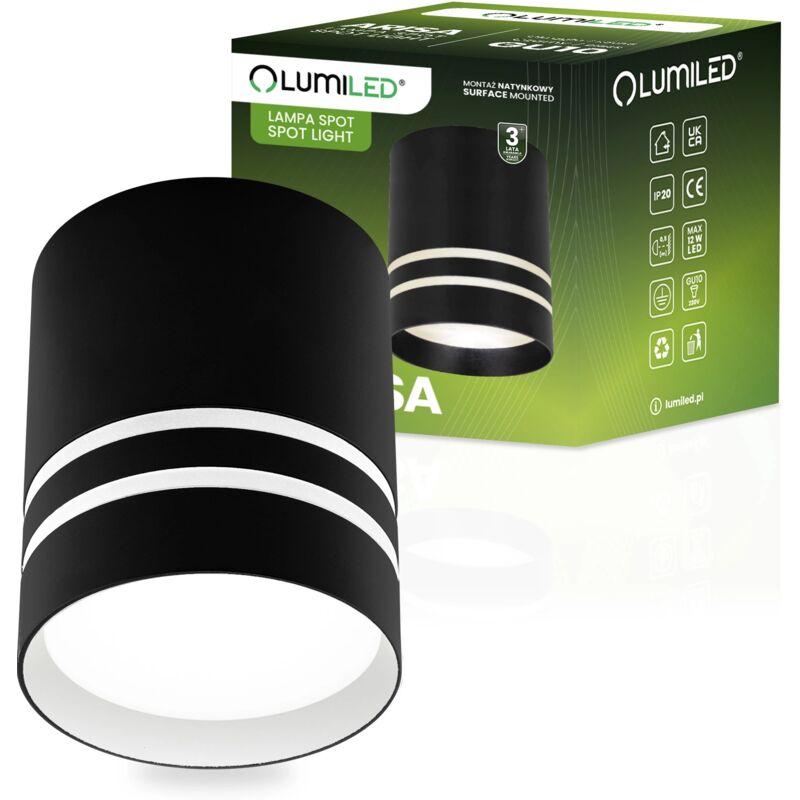 Tube spot halogène en saillie ARISA GU10 rond noir 80 mm