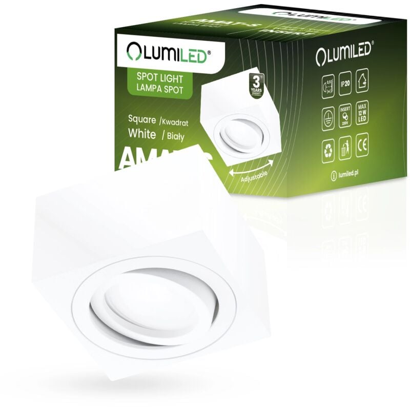 Tube spot HALOGÈNE en saillie mobile carré blanc 50 mm