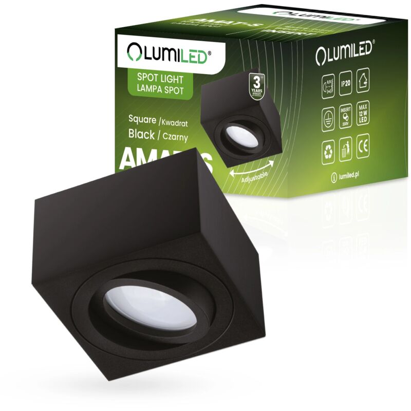 Tube spot HALOGÈNE en saillie mobile carré noir 50 mm