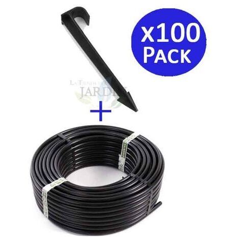 Tubería de riego por goteo 16mm, 100 metros + 100 Piquetas estacas de sujeción  Combinación perfecta para riego eficiente