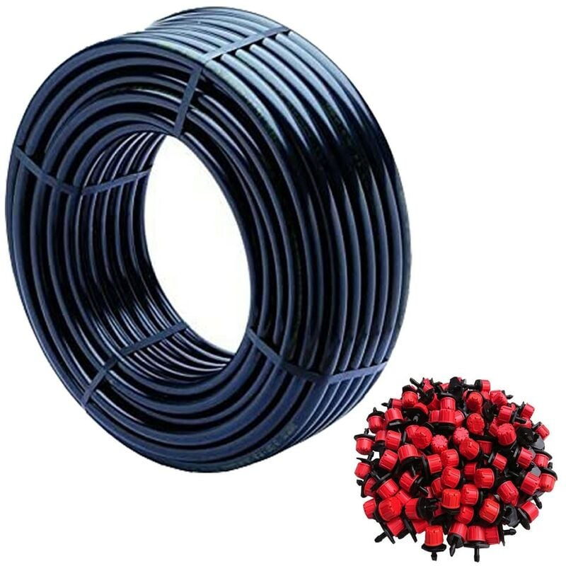 Tuberia goteo, 16 mm x 100 m, color negro + 100 Goteros regulables 0 a