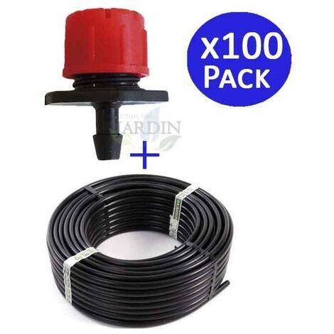 Tuberia goteo 16 mm x 100 m, color negro + 100 Goteros regulables 0 a 70 l/h  Tubo riego por goteo negro