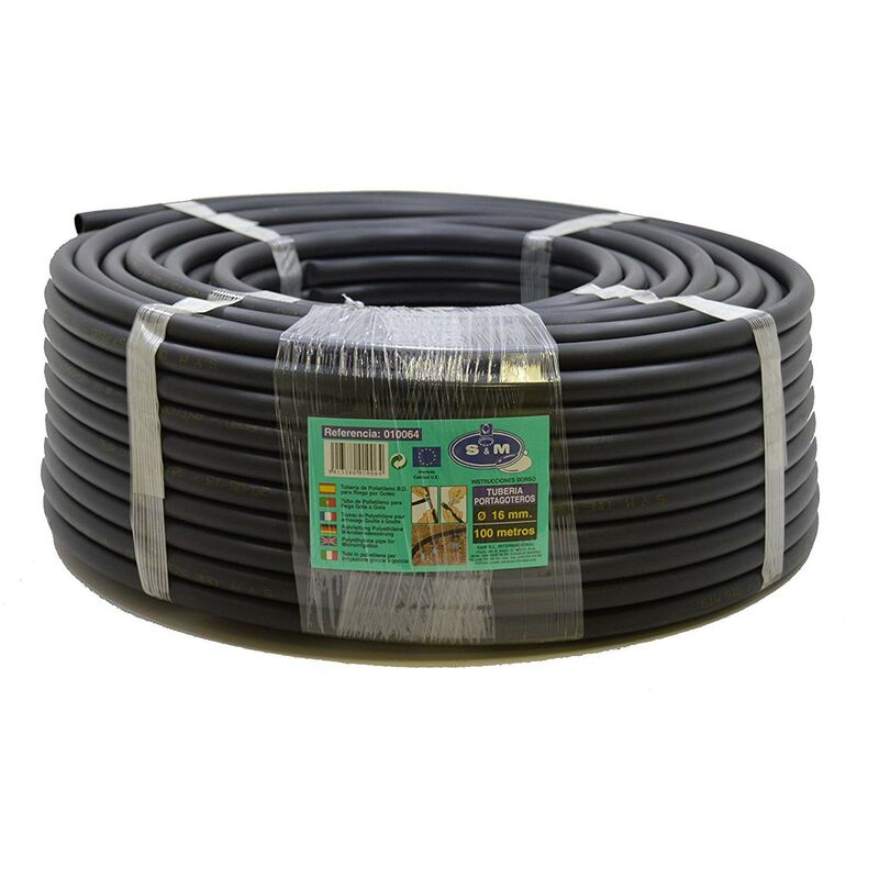 

Tubería riego por goteo de polietileno 16 mm x 100 metros, color negro - Zanvic