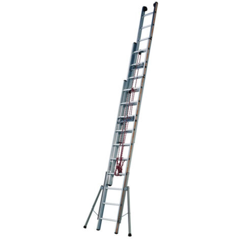 Tubesca Comabi – Échelle coulissante à corde 8,57m – 3 plans 3x12 – Charge max 150kg – Aluminium – Norme EN 131 – Sécurisée avec stabilisateurs