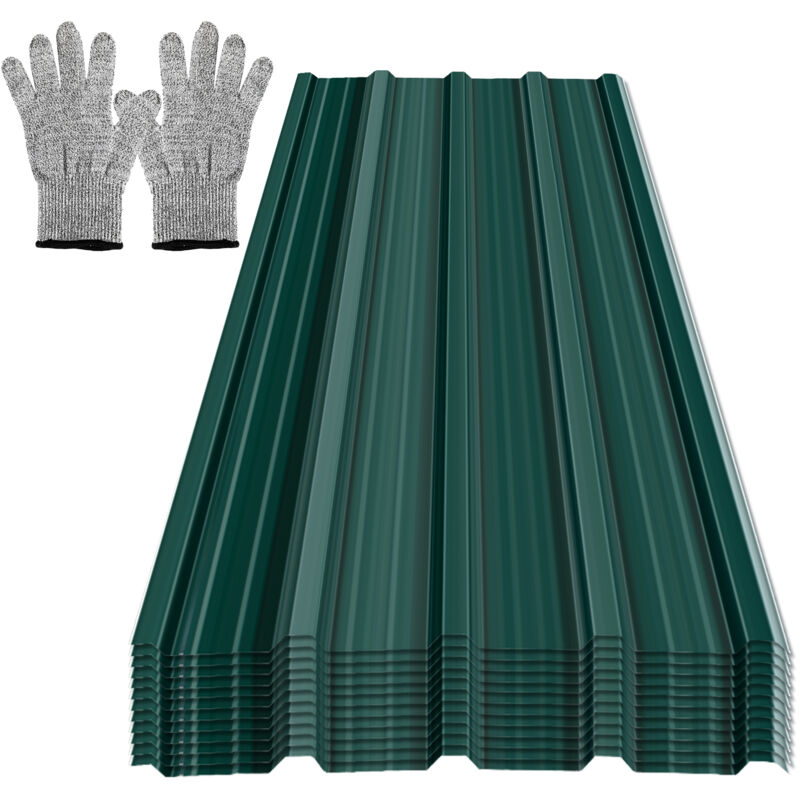 Tubiaz 12x Tôles profilées ondulées revêtement mur toit abri de jardin, Vert, 129cm x 46cm = 7.12m²