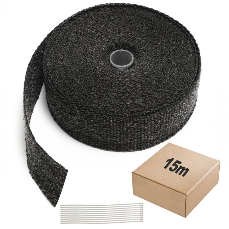 Tubiaz - 15M Bande Isolant Thermique Collecteur Echappement Noir Avec 12 Fixation des serre-câbles
