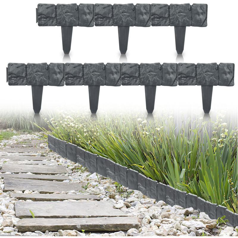 10 pièces Bordure de pelouse Effet Pierre bordure de parterre plastique pour jardin 2.5m Anthracite - Tubiaz