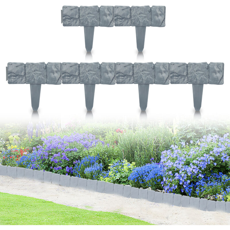 Tubiaz 20 pièces Bordure de pelouse Effet Pierre bordure de parterre plastique pour jardin 5m Gris