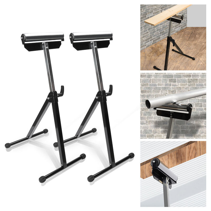 2X Support à rouleaux réglable en hauteur – Tréteau métallique jusqu'à 60 kg, 68 à 108 cm - Tubiaz
