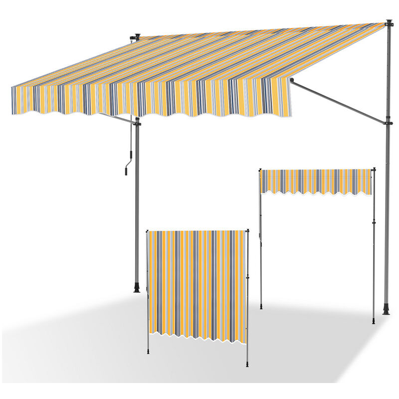 Tubiaz - Auvent manuel Auvent rétractable sans perçage 250x120cm Jaune Bleu